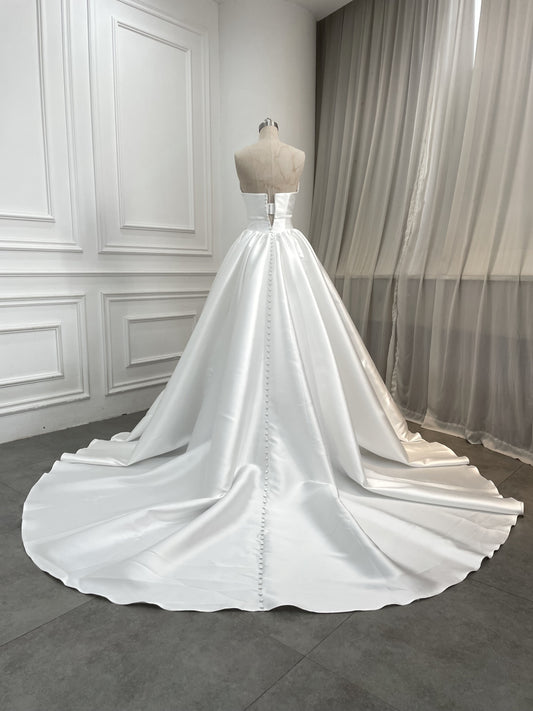 Aquamarine satin ball gown, back