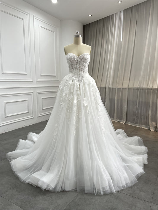 Diamond strapless floral ball gown wedding dress, front
