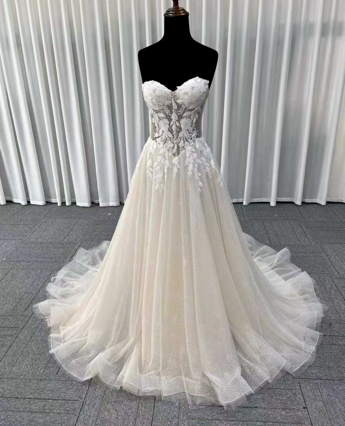 Elara 07 strapless sweetheart A-line sparkle wedding dress, front