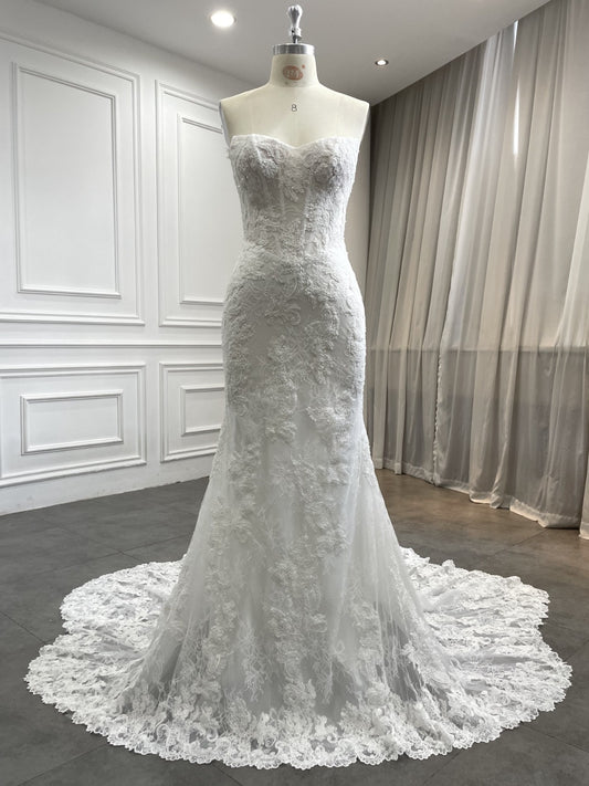Garnet strapless beaded lace mermaid wedding dress, front