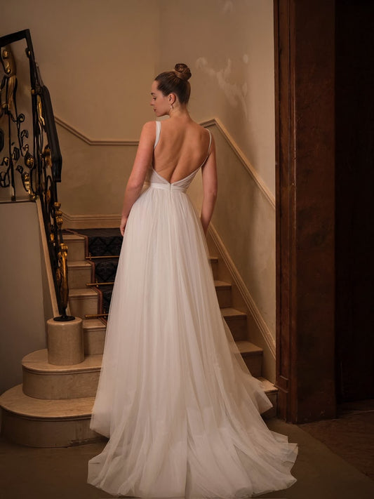 Grace tulle wedding dress with low open back, back