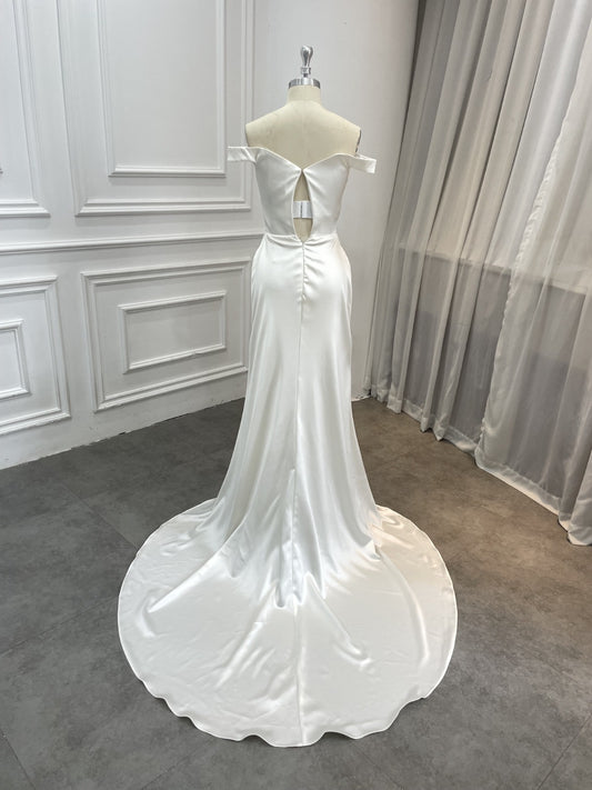 Tanzanite satin wedding dress, back